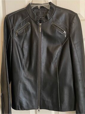 Tribal Black Leather Zip-Front Women's Moto Jacket